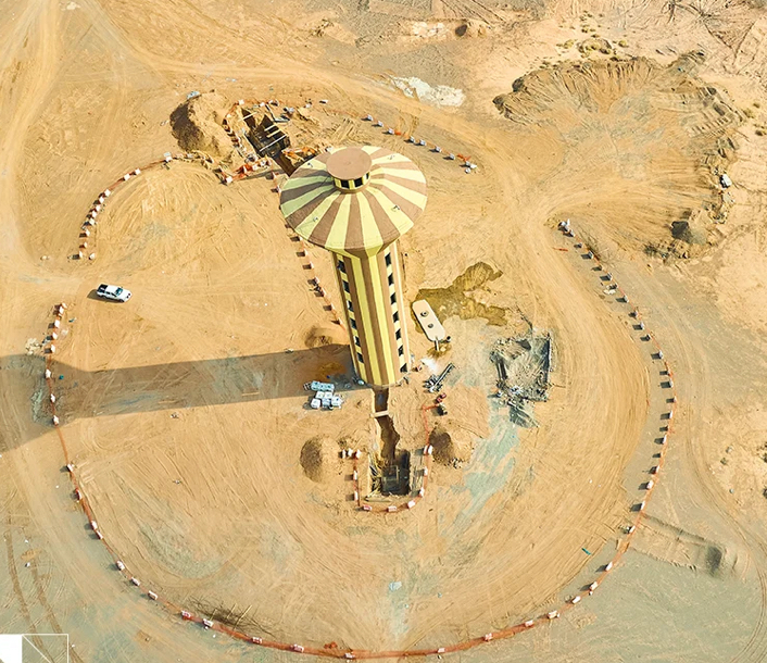 Hail water tank and circular site seen from above